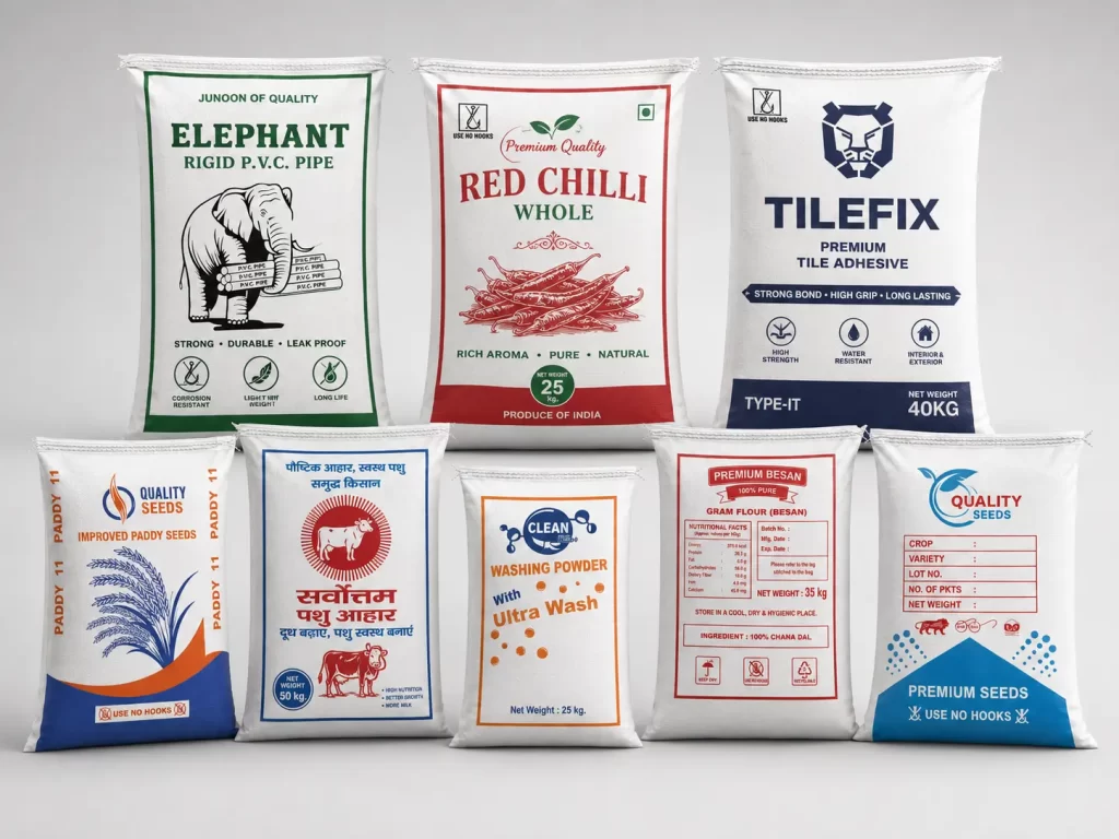 Flexo printed PP woven bags for industrial packaging