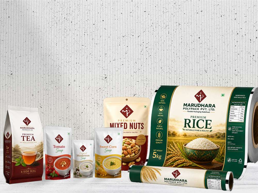Custom printed laminated pouches in various formats manufactured by Marudhara Group